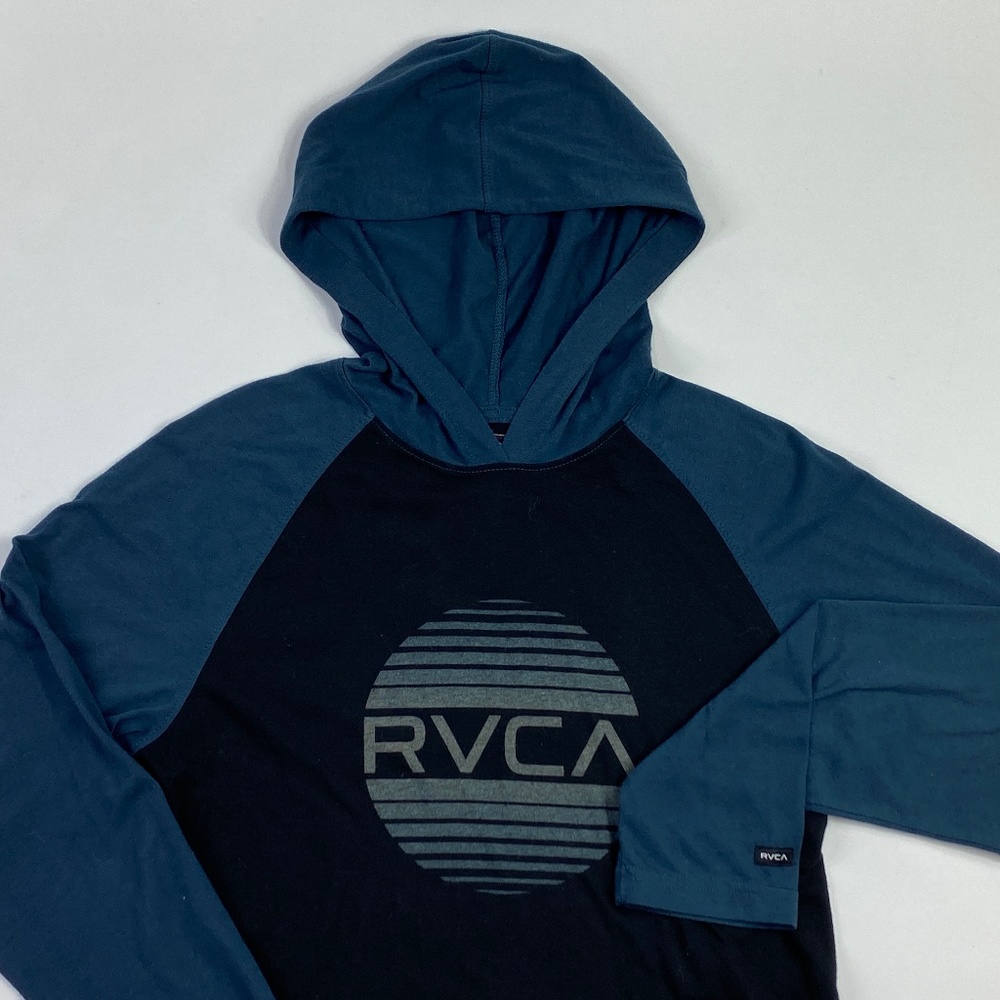RVCA Long Sleeve Hooded Pockets Lightweight Pullover Shirt